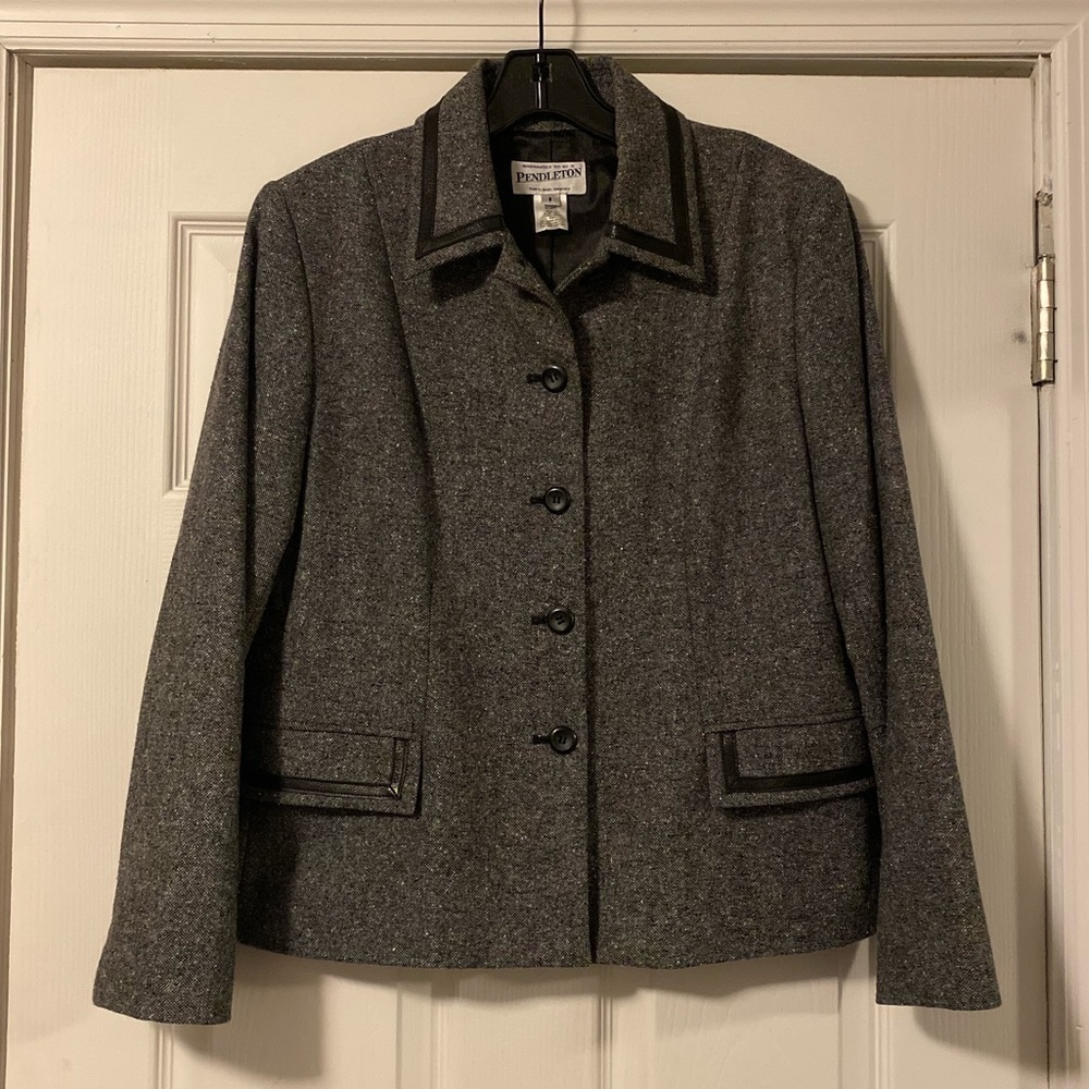 Pendleton Gray Lambs Wool Silk Leather Blazer